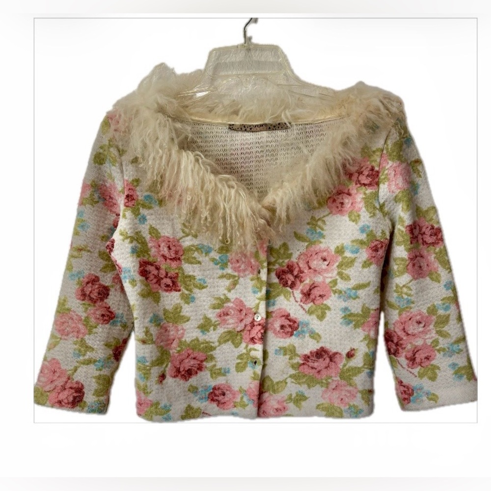 Vintage Ungaro Fever Floral Jacket with Natural Fur Trim